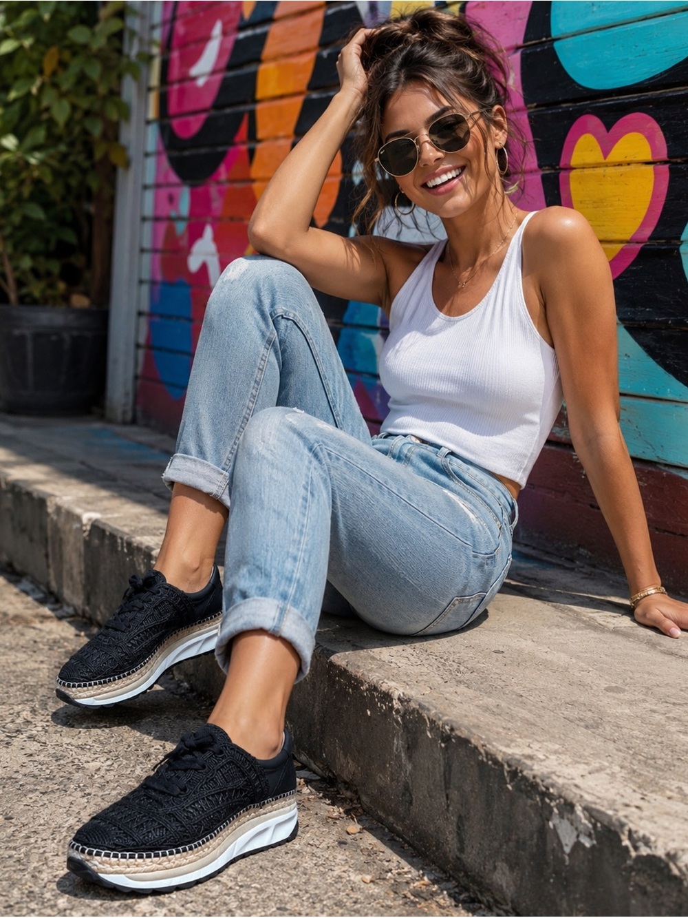 Gaimo Elegant Leather,Suede & Woven Espadrille Sneakers